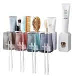 Dispensador Pasta Dental Porta Cepillo 4 Vasos Antibacterial - Imagen 4