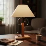 Portátil De Mesa Veladora En Madera Hierro Pantalla De Tela - Imagen 4