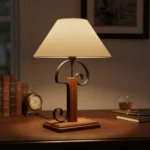 Portátil De Mesa Veladora En Madera Hierro Pantalla De Tela