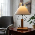 Portátil De Mesa Veladora En Madera Hierro Pantalla De Tela