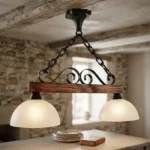 Colgante En Hierro Y Madera Con Campanas De Vidrio