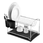 Escurridor Platos Porta Vaso 2niveles Acero Inox Negro- Plateado