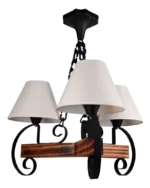 Colgante Hierro Y Madera Pantallas De Tela Rustico - Imagen 2