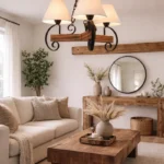 Colgante Hierro Y Madera Pantallas De Tela Rustico