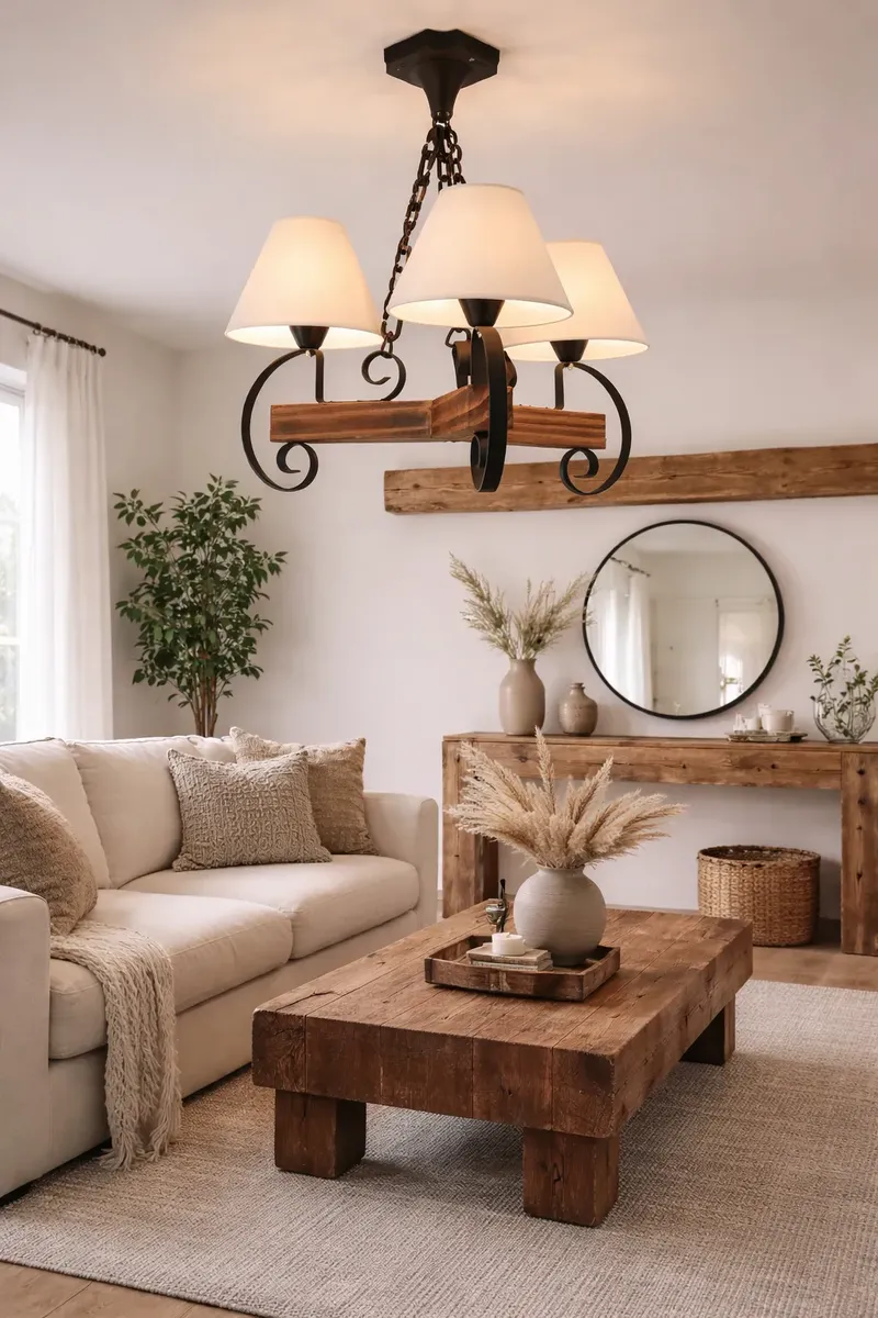 D_NQ_NP_2X_955086-MLU107405237252_032026-F Colgante Hierro Y Madera Pantallas De Tela Rustico - Imagen 1