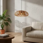 Colgante Lampara Fibra Natural Moderna Artesanal Rosa 45x18cm