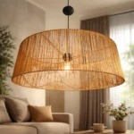Lampara Colgante Luminaria Techo Grande 60x30 Fibra Natural