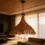 Lampara Colgante Luminaria Techo Fibra Natural Moderna 60x55 Euanon Rive