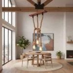 Lámpara Colgante Luminaria Techo Madera Cuerda 3 Luces