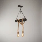 Lampara Colgante De Tronco Y Cuerda Rustico Estilo 2 Luces - Imagen 3