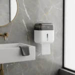 Dispensador Porta Rollo Papel Higienico De Baño C/ Cajonera Tapa Negra