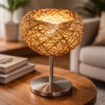 Lampara Portátil Fibra Natural Moderna Artesanal Estilo Copa18cms Diametro