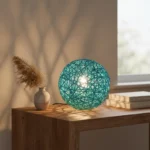 Lampara Portatil Veladora Living Dormitorio En Fibra Natural Color Azul