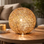 Lampara Portatil Veladora Living Dormitorio En Fibra Natural