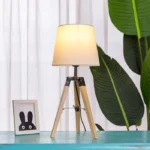 Lámpara Portátil Luminaria Mesa Tripode Madera Minimalista