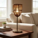 Lampara Portátil Fibra Natural Moderna Artesanal 38cm