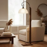 Lampara De Pie Portátil Hierro Madera Maciza Campana Vidrio