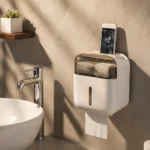 Dispensador Porta Rollo Papel Higienico De Baño C/ Cajonera Tapa Transparente