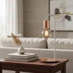 Lampara Portatil Veladora Minimalista De Mesa Moderna Estilo Blanco y Cobre