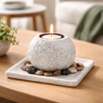 Porta Vela Decorativa Piedras Estilos Y Con Bandeja