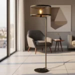 Portátil Lampara De Pie Industrial Con Pantalla De Malla Negro