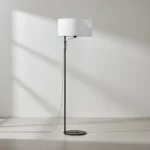 Luminaria Lampara De Pie Industrial Negro Pantalla Tela Blanco