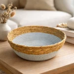 Canasto Cesto De Yute Maceta Rustico Tejido Decorativo Marron con Blanco