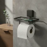 Porta Rollo Papel Higienico De Baño Dispensador Repisa Acero Negro