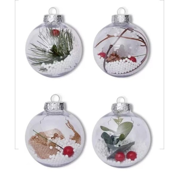 Pack 4 Esferas Chirimbolos 8cm Transparente Adornos Navidad