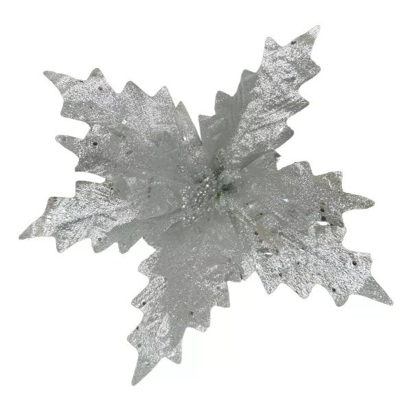 Flor Navidad 28cm Estrella Federal Docoracion Navideña Arbol Plateado