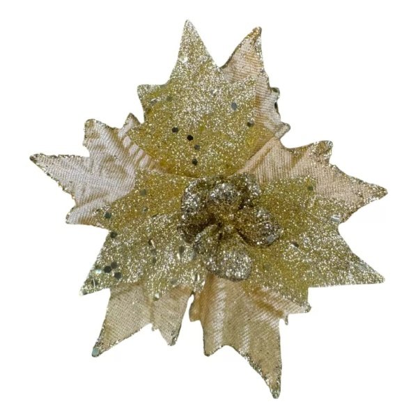 Flores De Navidad Adorno Estrella Federal Navideña Brillante Dorada