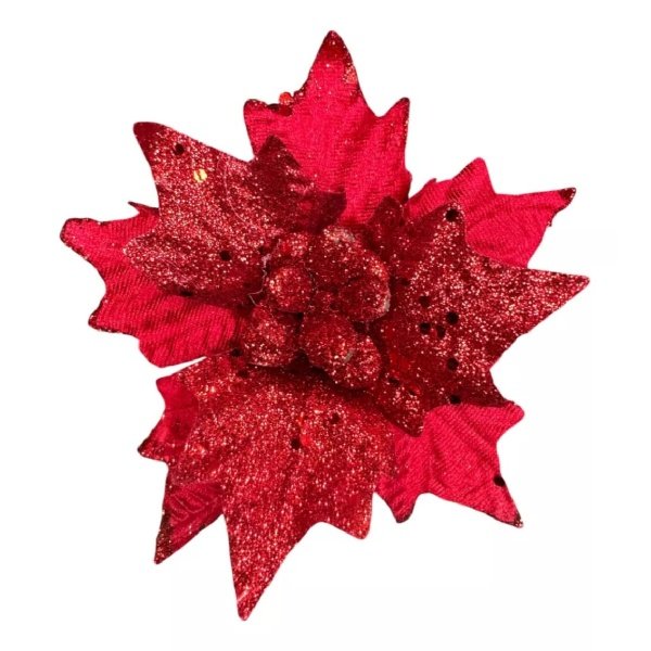 Flores De Navidad Adorno Estrella Federal Navideña Brillante Rojo