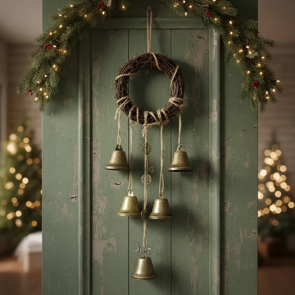 Corona Adorno De La Fortuna Navideño Para Puerta Campanas