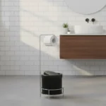 Papelera Tacho Con Soporte Dispensador Papel Higiénico Baño Negro