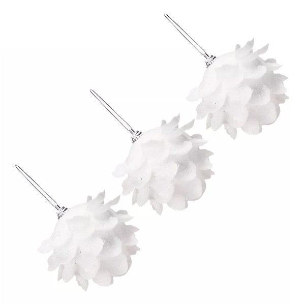 Pack 3 Chirimbolo 8cm Flores Pétalos Blancos Navidad Glitter