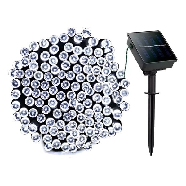Guirnalda Guía 100 Led Solar 10 Metros Exterior Navidad Luz blanco frio
