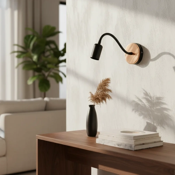 Aplique De Hierro Curvo Con Detalle De Madera Minimalista Negro