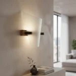 Aplique De Hierro Y Madera Con Vidrio Curvo Moderno