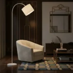 Lámpara De Pie Curva Metalica Con Pantalla De Tela