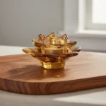 Porta Vela Decorativa De Vidrio Flor De Loto Color Caramelo
