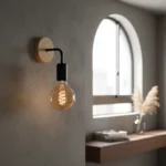 Aplique Nordico Base Madera Portalámparas De Metal Negro