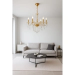 Luminaria Araña Colgante 5 Luces Con Caireles Vidrio Dorado