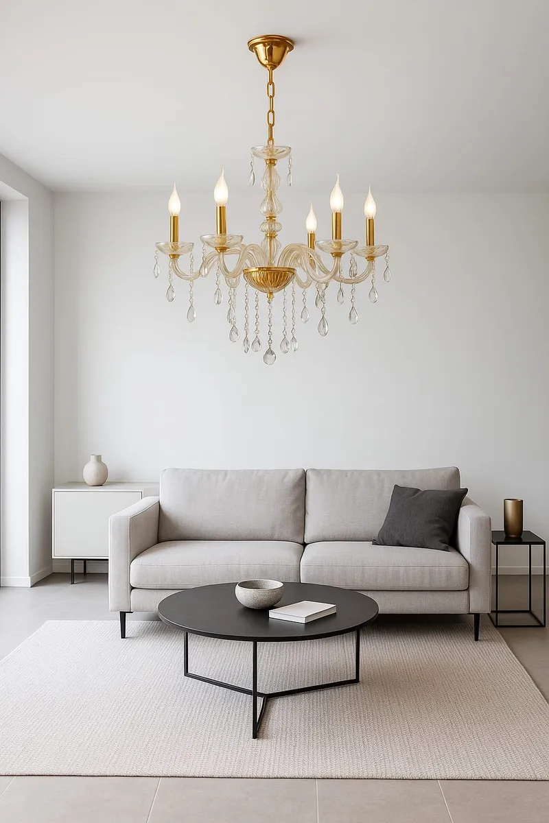 D_NQ_NP_2X_835474-MLU84368917762_052025-F Luminaria Araña Colgante 5 Luces Con Caireles Vidrio Dorado - Imagen 1