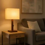 Lampara Portátil Veladora Mesa Luz Hierro Madera C/ Pantalla