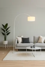 Lámpara De Pie Curva Pantalla Tela Base De Mármol Regulable