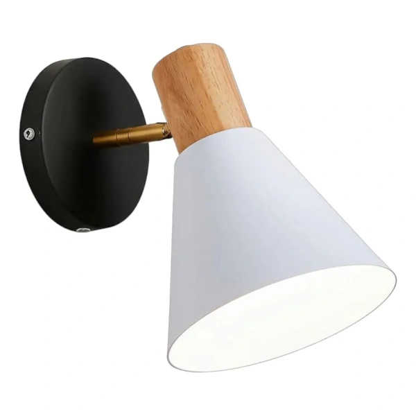 Aplique Nordico De Metal Ajustable Con Detalle De Madera Blanco
