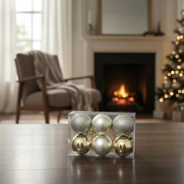 Set 24 Chirimbolo Adorno Navidad 5cm Glitter Brillante Opaco Champagne
