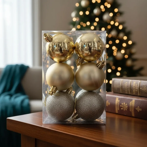 Set 24 Chirimbolo Adorno Navidad 6cm Glitter Brillante Opaco