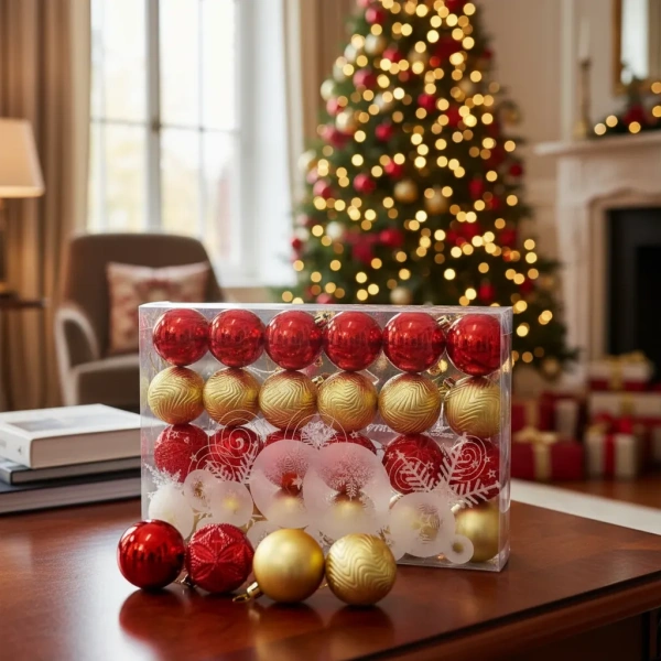 Set 24 Chirimbolos Rojo y Dorado Navideños 6 Cm Brillante Opaco Navidad
