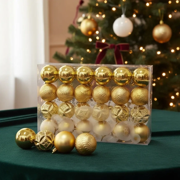 Set 24 Chirimbolos Dorado Navideños 6 Cm Brillante Opaco Navidad
